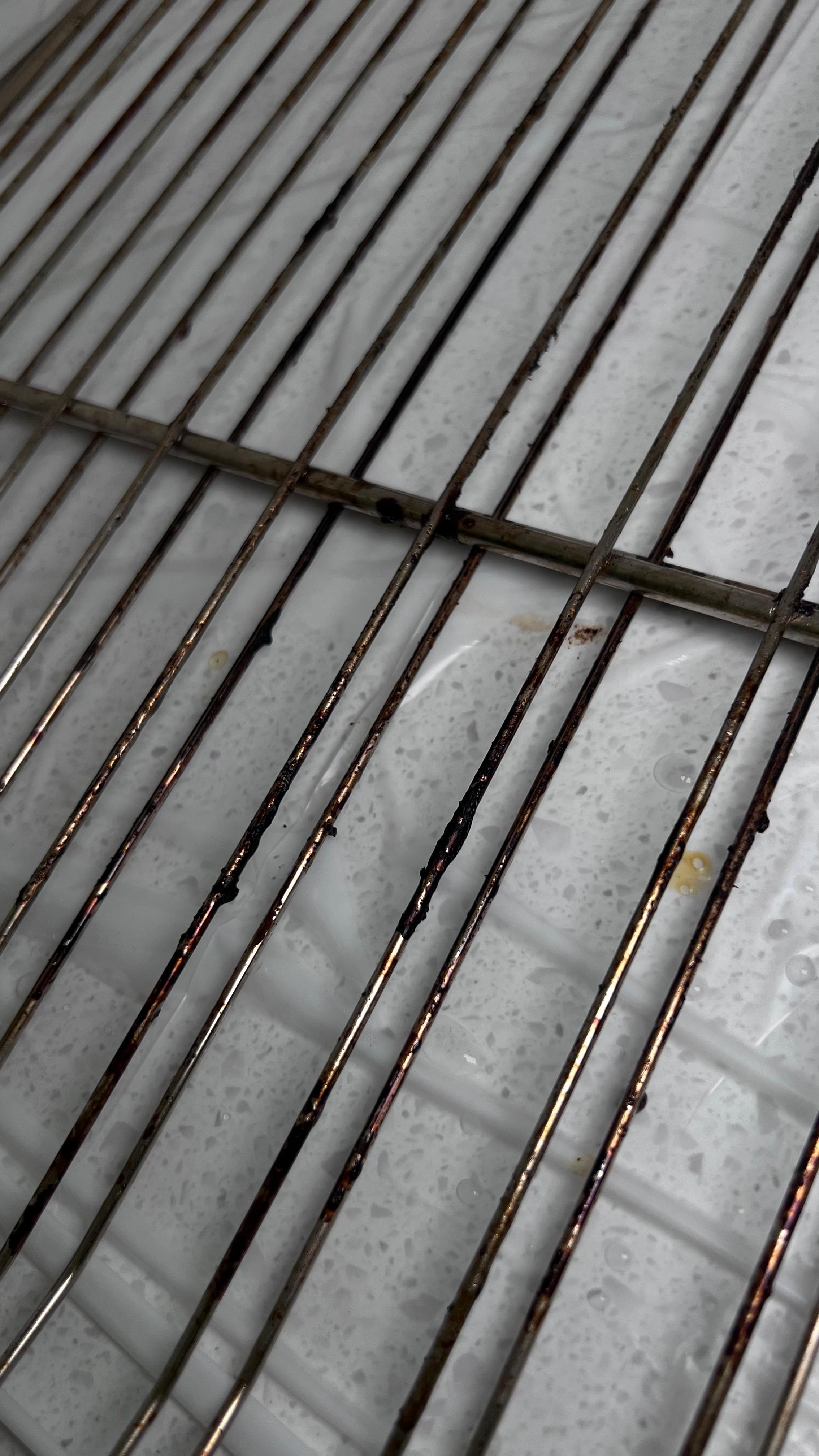Before: oven rack degreasing and cleaning in Vancouver